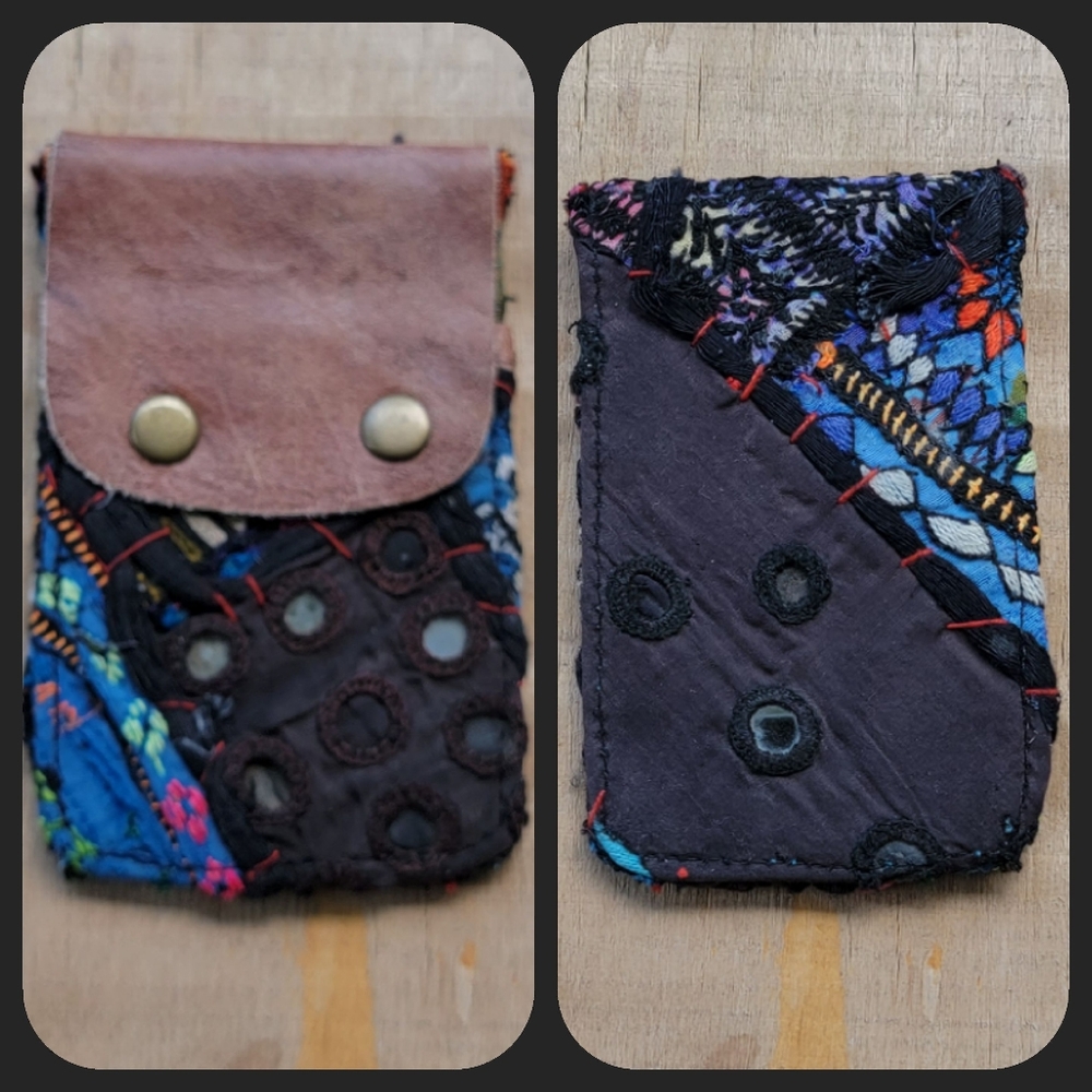 🫡🧀 Free People Boho Embroidered Repurposed vtg banjara hippie Wallet card case